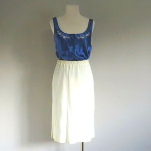 vintage White knit midi skirt Size Small Knee Length Lined Elastic Waist Pull On